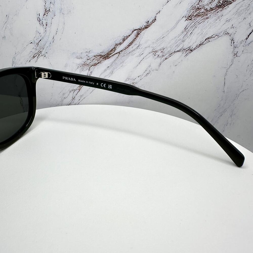 New PRADA Sunglasses Black Acetate Square Silver Metal Logo 53mm Gray Lens - Picture 7 of 16